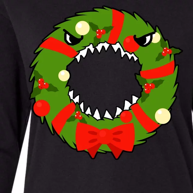 Monster Killer Christmas Wreath Womens Cotton Relaxed Long Sleeve T-Shirt