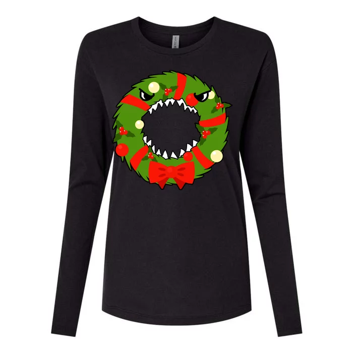 Monster Killer Christmas Wreath Womens Cotton Relaxed Long Sleeve T-Shirt