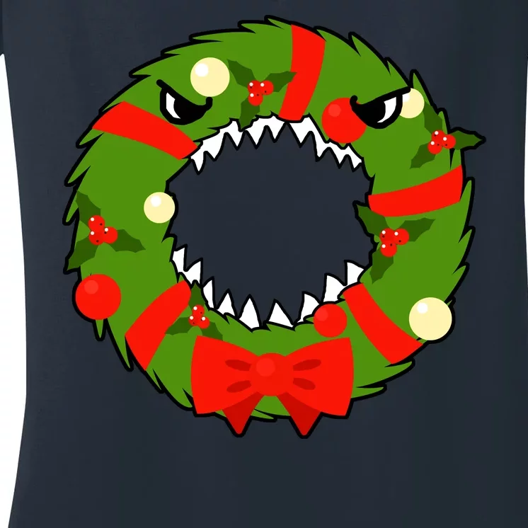 Monster Killer Christmas Wreath Women's V-Neck T-Shirt