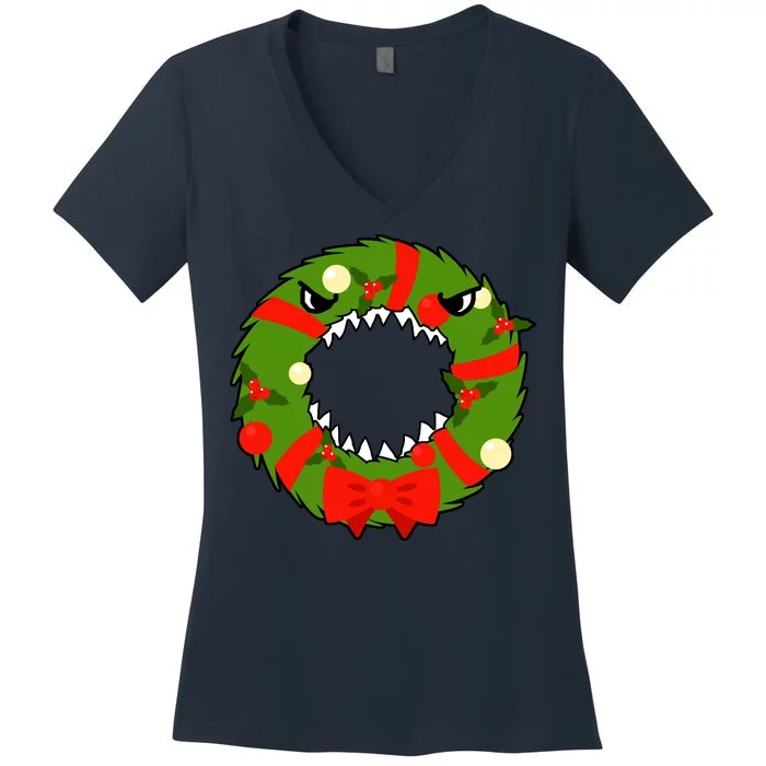 Monster Killer Christmas Wreath Women's V-Neck T-Shirt