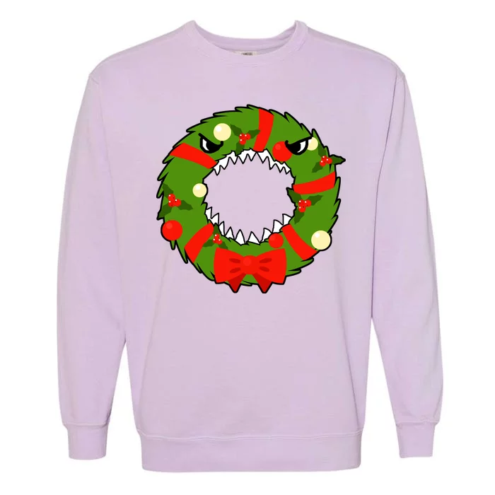 Monster Killer Christmas Wreath Garment-Dyed Sweatshirt