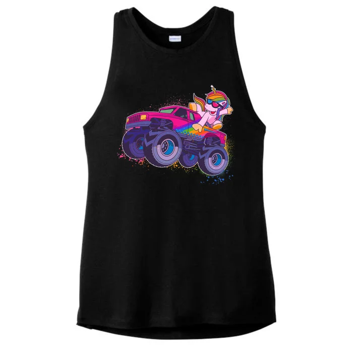 Monster Truck Unicorn Ladies Tri-Blend Wicking Tank