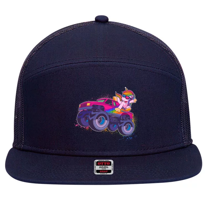 Monster Truck Unicorn 7 Panel Mesh Trucker Snapback Hat