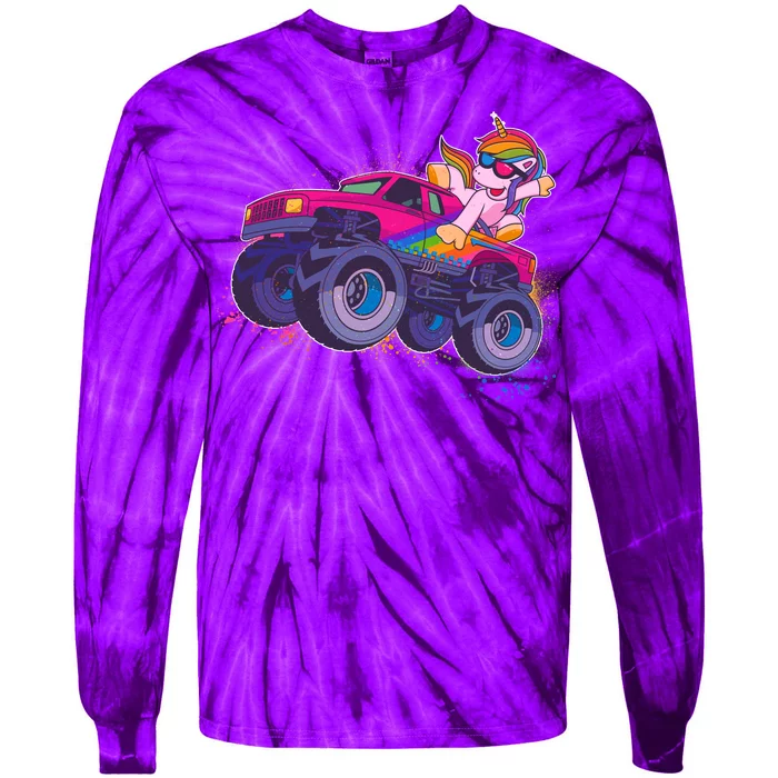 Monster Truck Unicorn Tie-Dye Long Sleeve Shirt