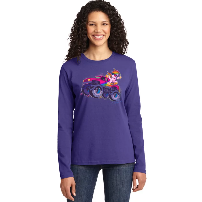 Monster Truck Unicorn Ladies Long Sleeve Shirt