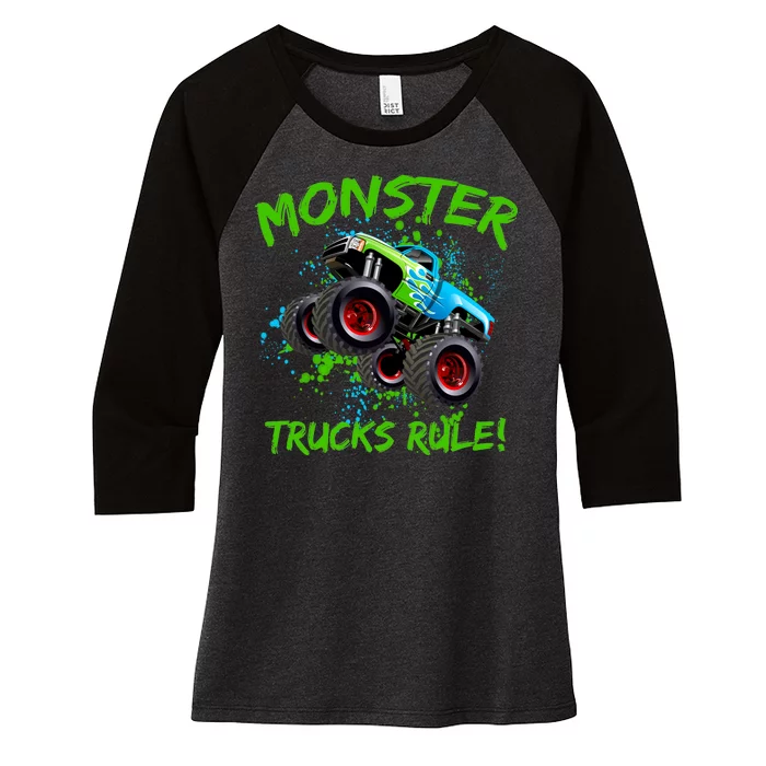 Monster Trucks Rule Women's Tri-Blend 3/4-Sleeve Raglan Shirt