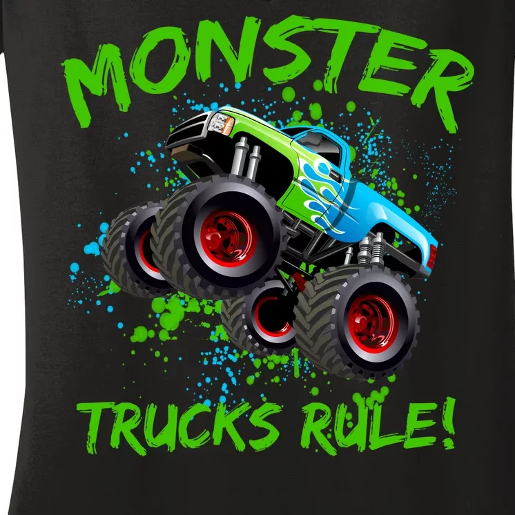 Monster Trucks Rule Women's V-Neck T-Shirt