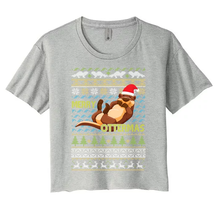 Merry Ottermas Otter Animal Lover Christmas Pajamas Gift Cool Gift Women's Crop Top Tee