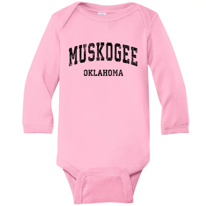 Muskogee Oklahoma Ok Vintage Varsity Sports Baby Long Sleeve Bodysuit