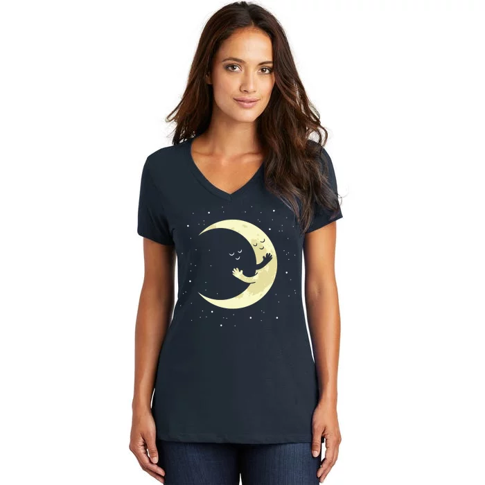 Moon Hug Sky Filled With Stars Women's V-Neck T-Shirt