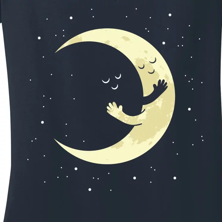 Moon Hug Sky Filled With Stars Women's V-Neck T-Shirt