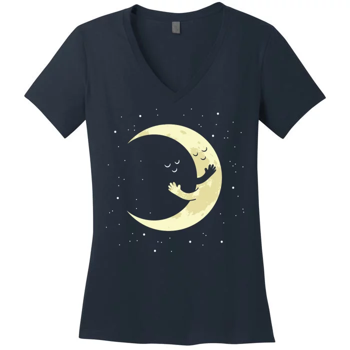 Moon Hug Sky Filled With Stars Women's V-Neck T-Shirt