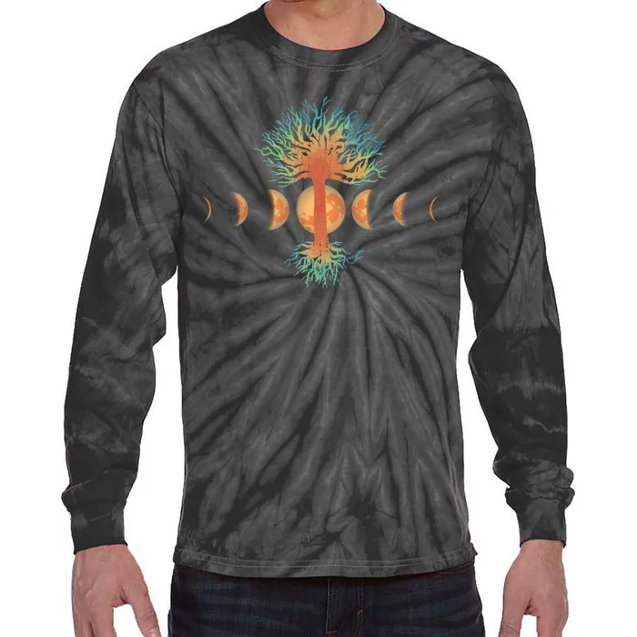 Moon Phases Tree Of Life Tie-Dye Long Sleeve Shirt