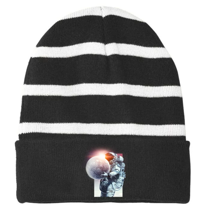 Moon Play Graphic Striped Beanie with Solid Band