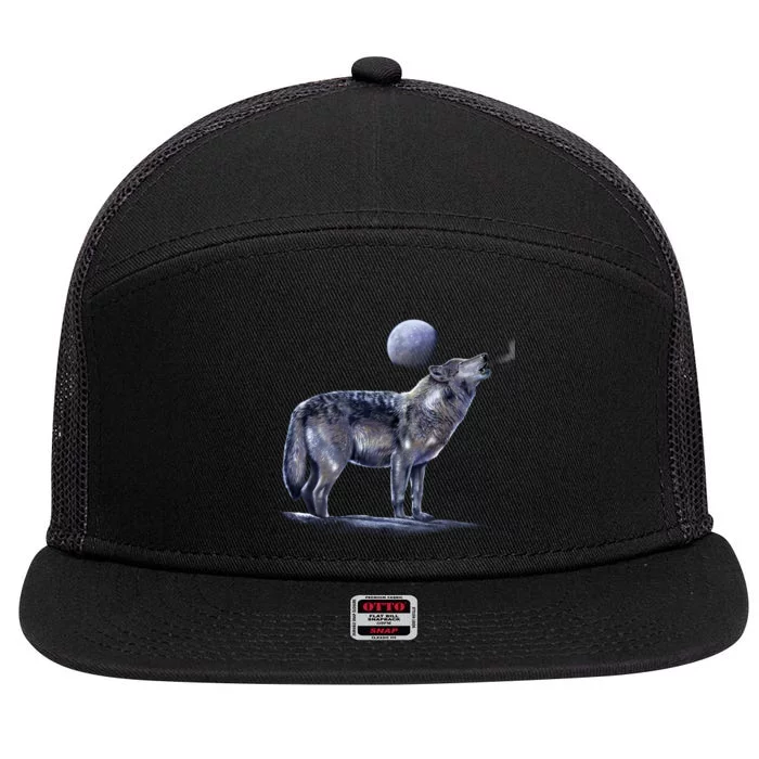 Moon Wolf 7 Panel Mesh Trucker Snapback Hat