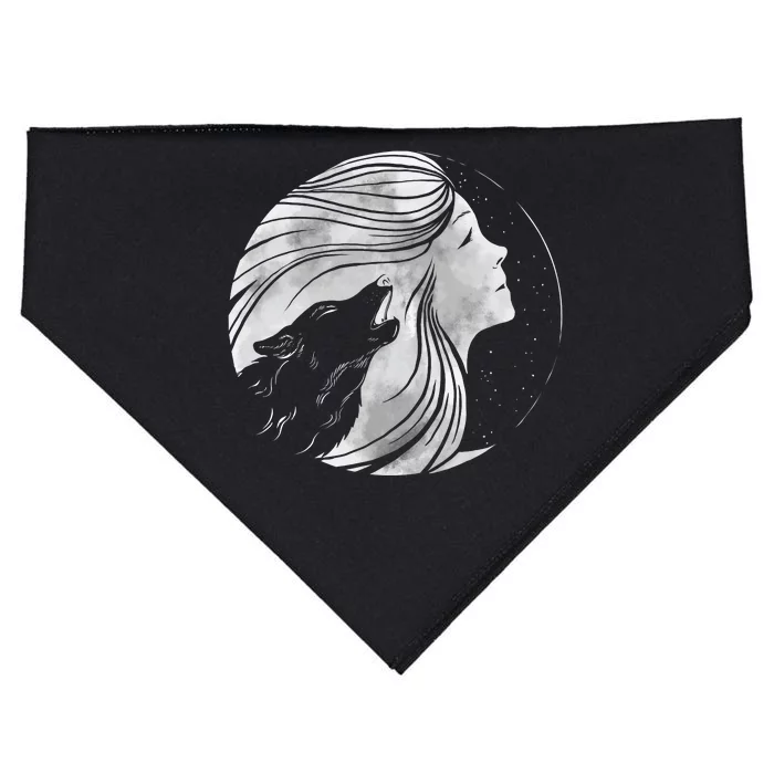 Moon Wolf Illustration USA-Made Doggie Bandana