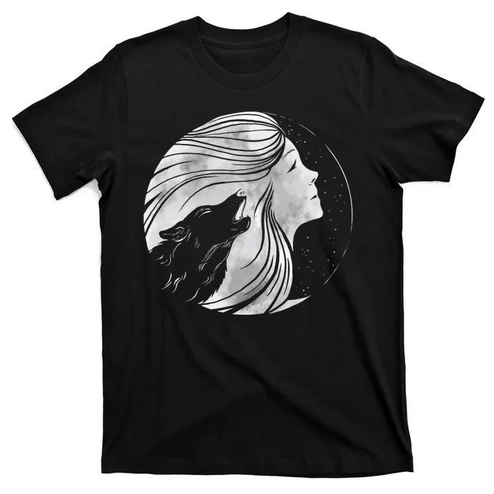 Moon Wolf Illustration T-Shirt