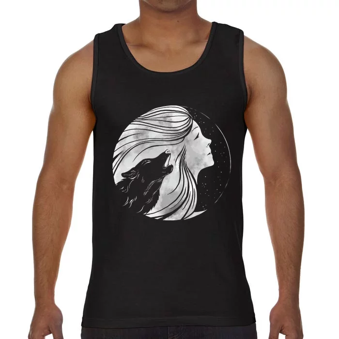 Moon Wolf Illustration Comfort Colors® Tank Top