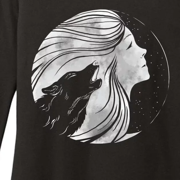 Moon Wolf Illustration Womens CVC Long Sleeve Shirt