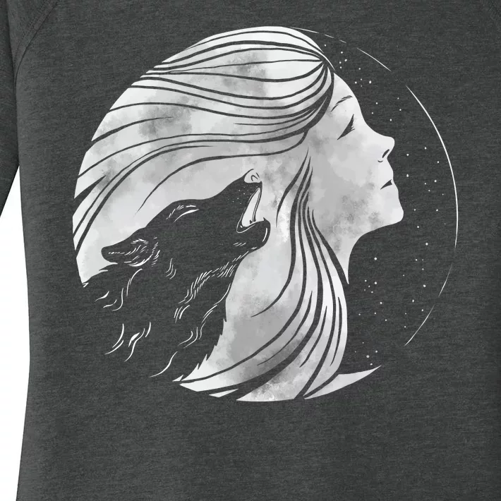 Moon Wolf Illustration Women's Perfect Tri Tunic Long Sleeve Shirt