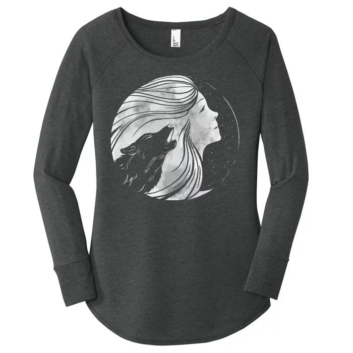 Moon Wolf Illustration Women's Perfect Tri Tunic Long Sleeve Shirt