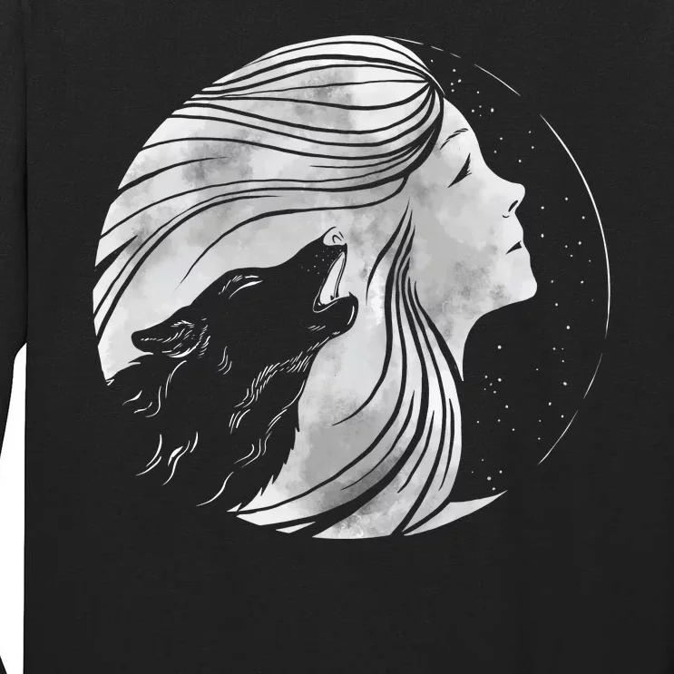 Moon Wolf Illustration Tall Long Sleeve T-Shirt