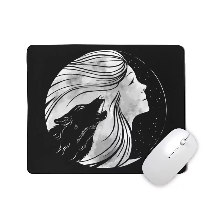 Moon Wolf Illustration Mousepad