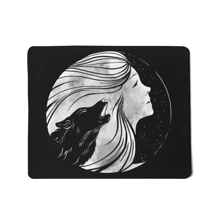 Moon Wolf Illustration Mousepad