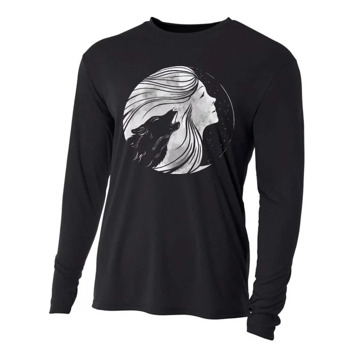 Moon Wolf Illustration Cooling Performance Long Sleeve Crew