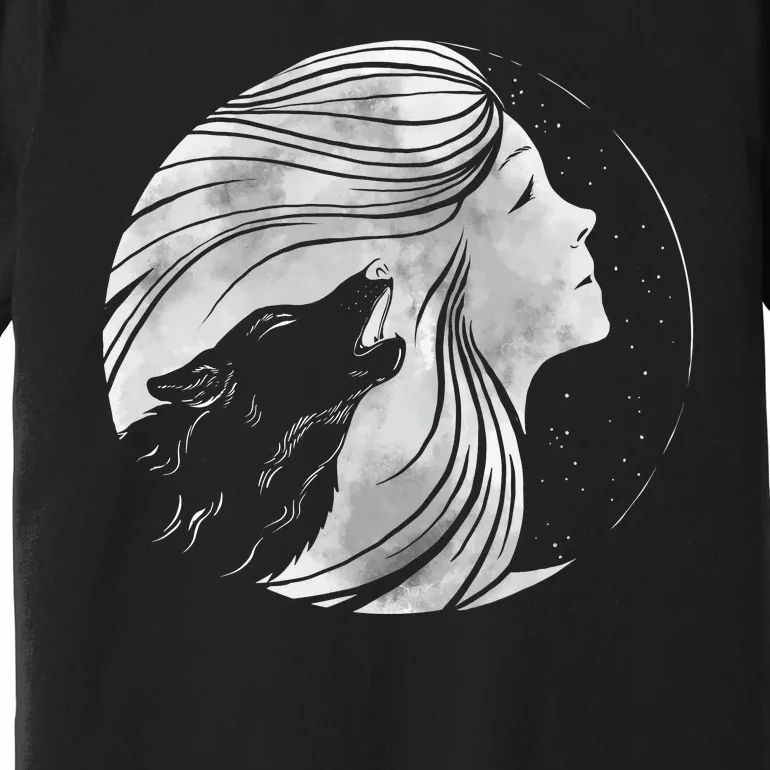 Moon Wolf Illustration Premium T-Shirt