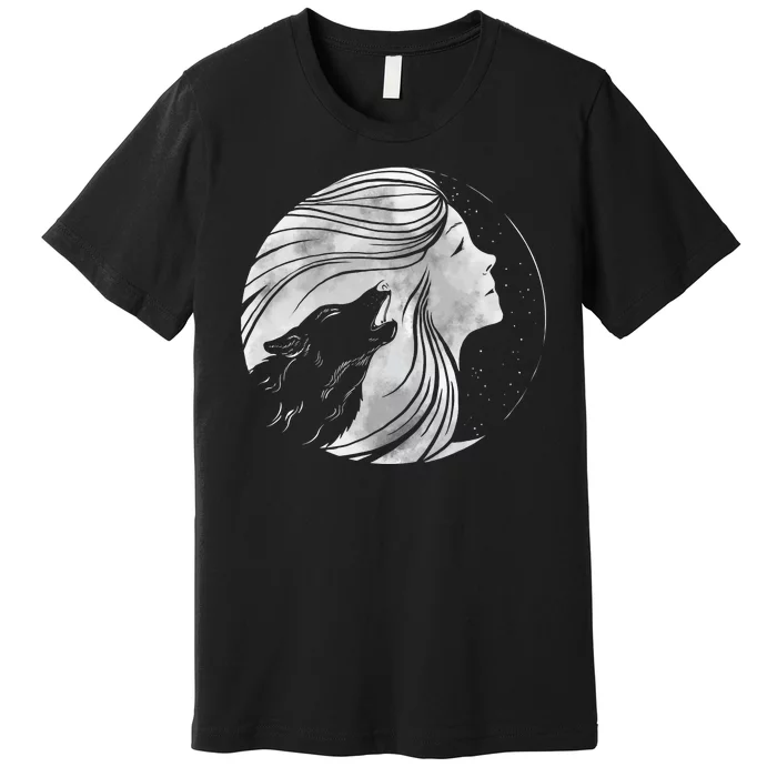 Moon Wolf Illustration Premium T-Shirt