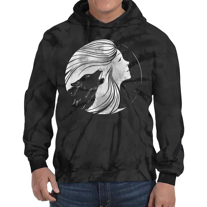 Moon Wolf Illustration Tie Dye Hoodie