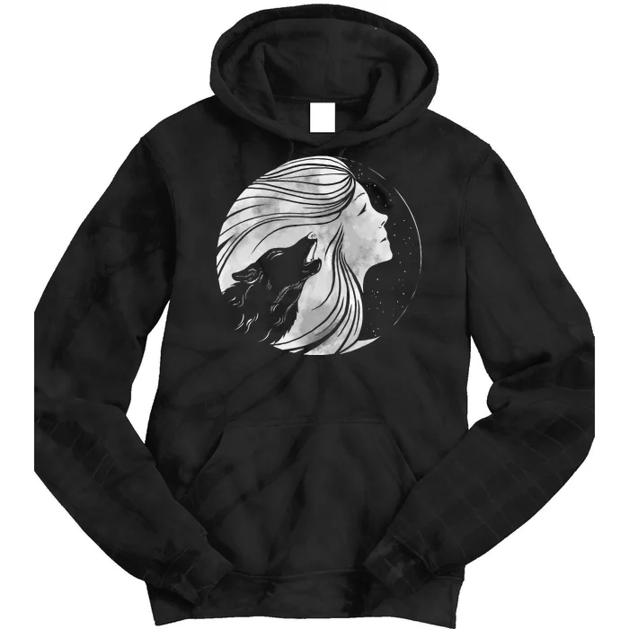 Moon Wolf Illustration Tie Dye Hoodie