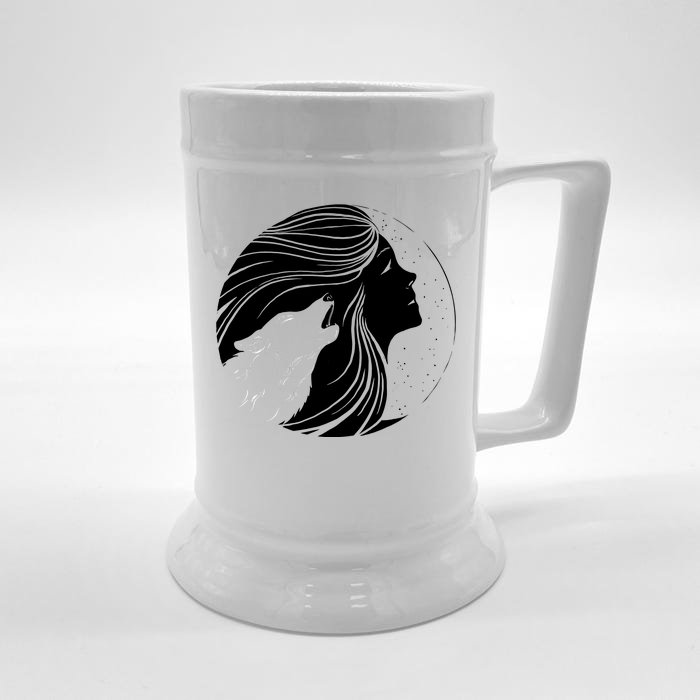 Moon Wolf Illustration Front & Back Beer Stein