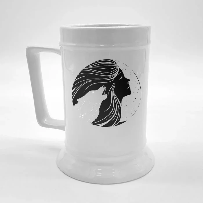 Moon Wolf Illustration Front & Back Beer Stein