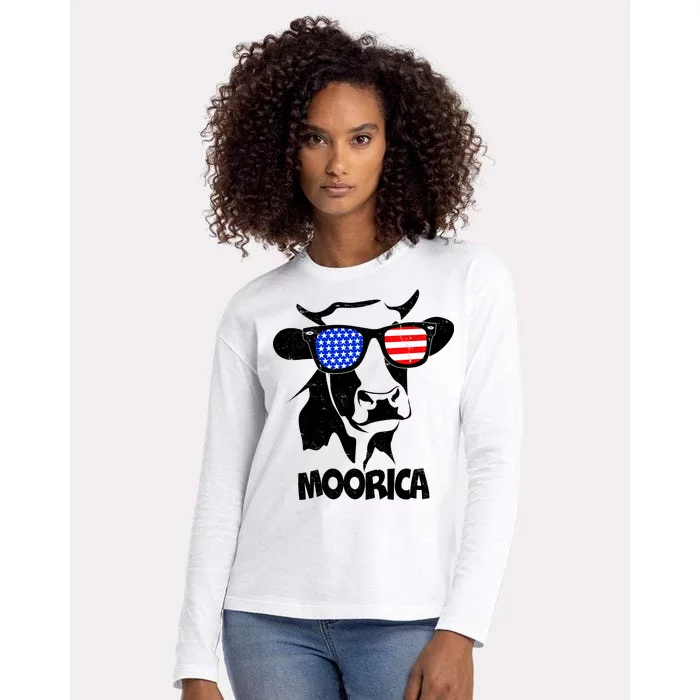 Moorica Cow Womens Cotton Relaxed Long Sleeve T-Shirt