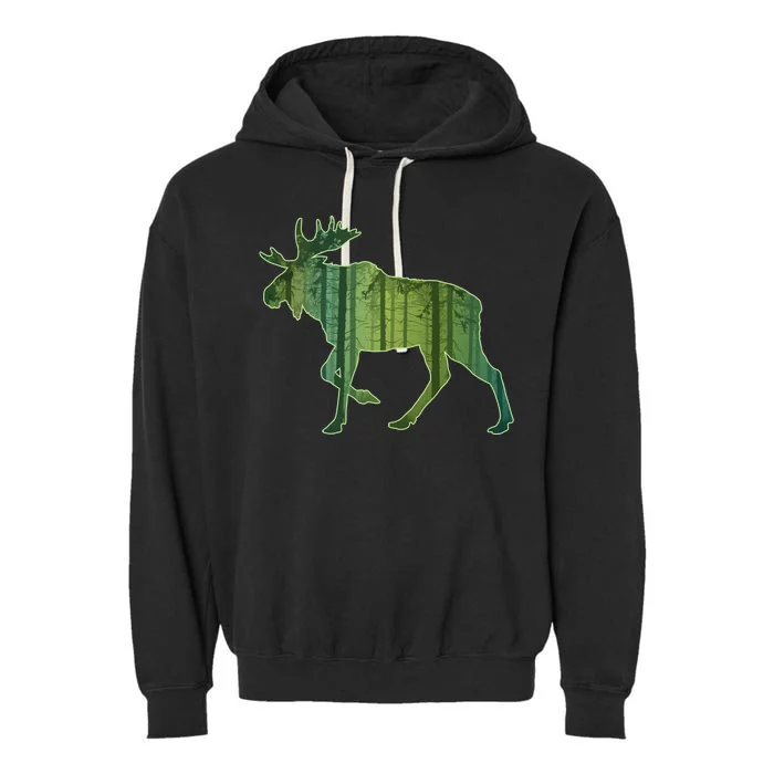 Moose Forest Silhouette Garment-Dyed Fleece Hoodie