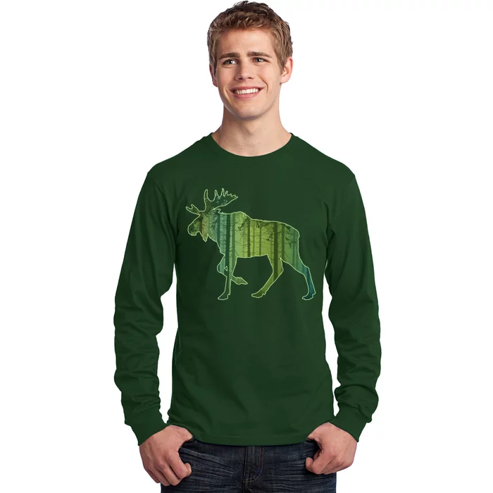 Moose Forest Silhouette Long Sleeve Shirt