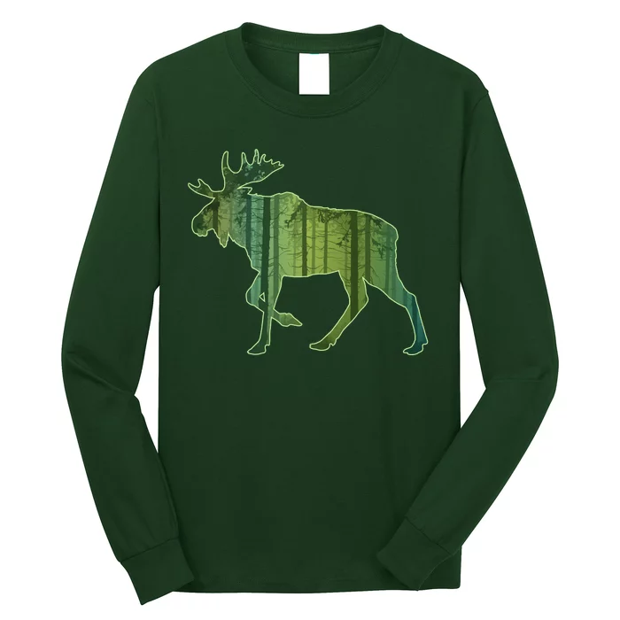 Moose Forest Silhouette Long Sleeve Shirt