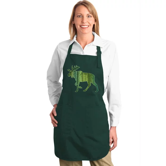 Moose Forest Silhouette Full-Length Apron With Pocket