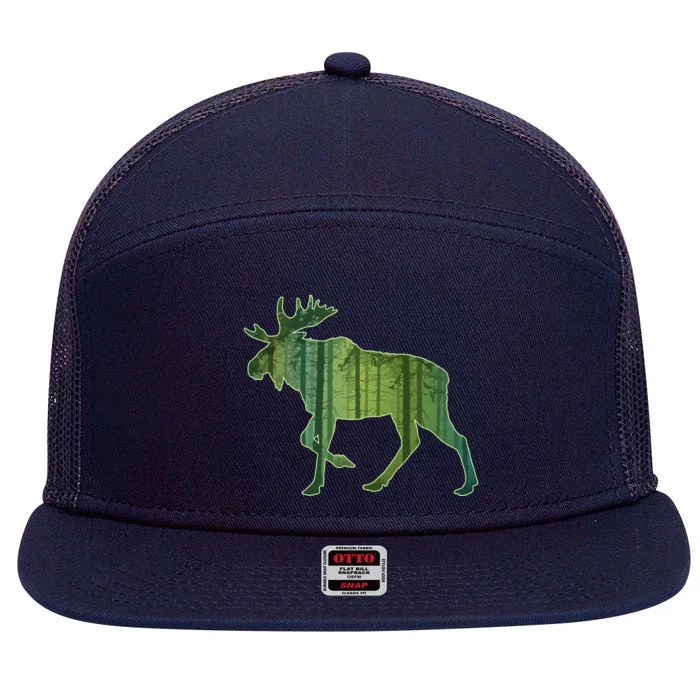 Moose Forest Silhouette 7 Panel Mesh Trucker Snapback Hat