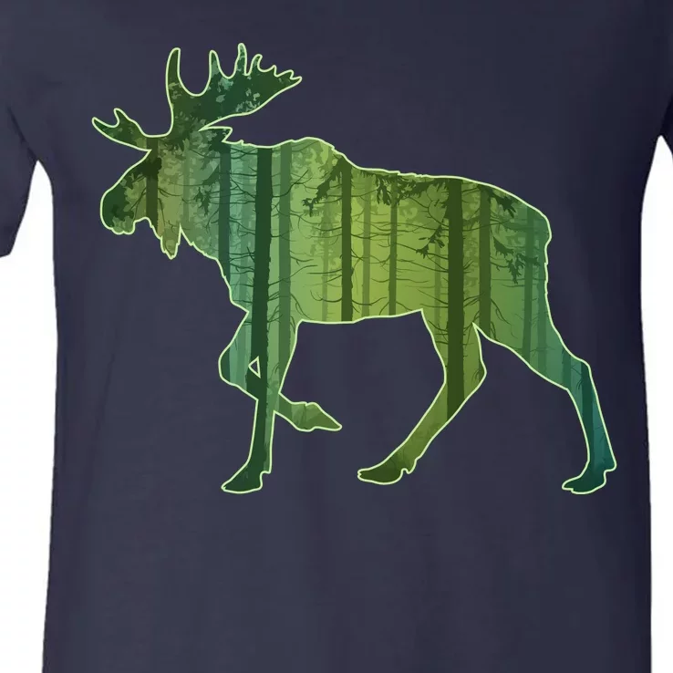 Moose Forest Silhouette V-Neck T-Shirt