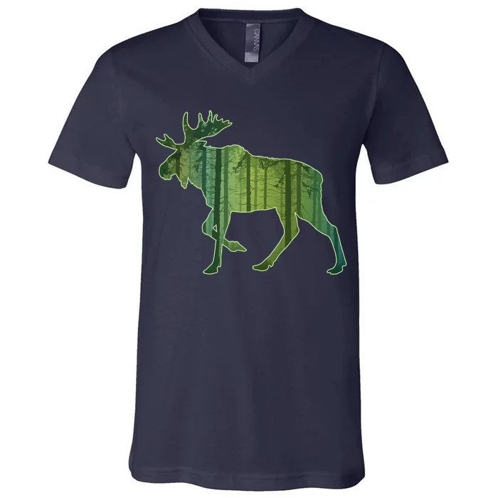 Moose Forest Silhouette V-Neck T-Shirt