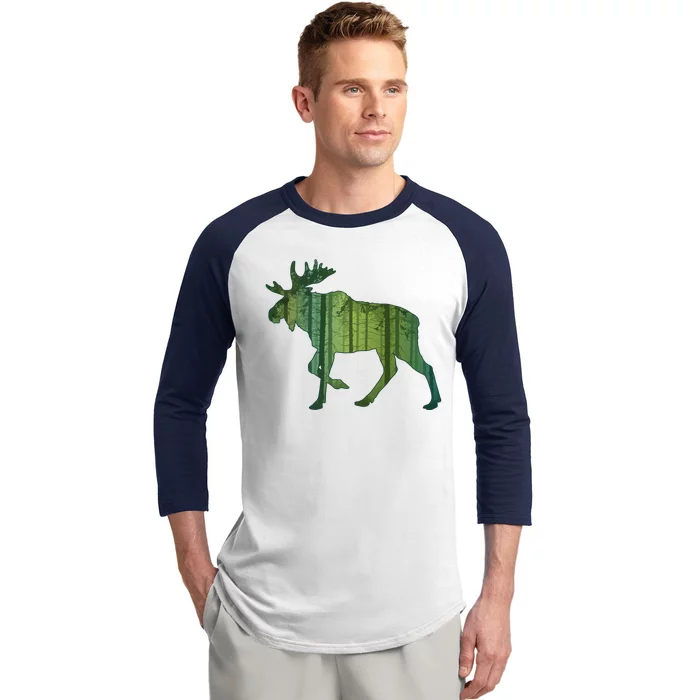 Moose Forest Silhouette Baseball Sleeve Shirt