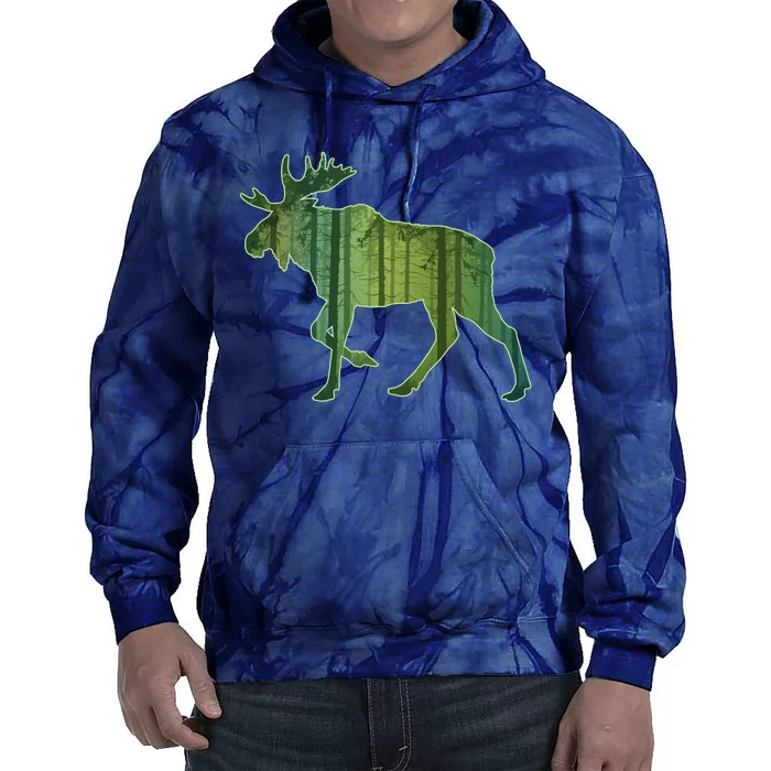 Moose Forest Silhouette Tie Dye Hoodie