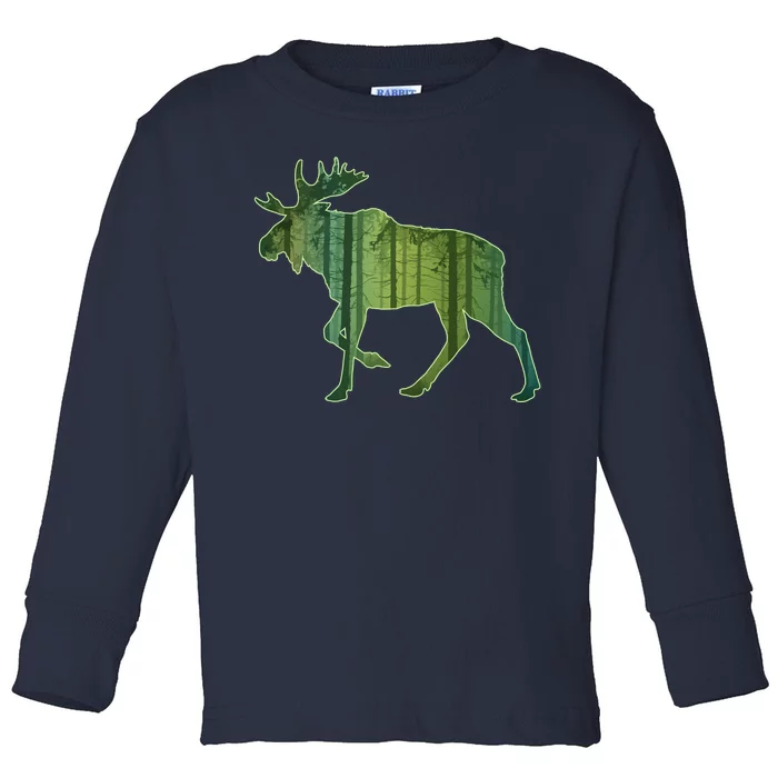 Moose Forest Silhouette Toddler Long Sleeve Shirt