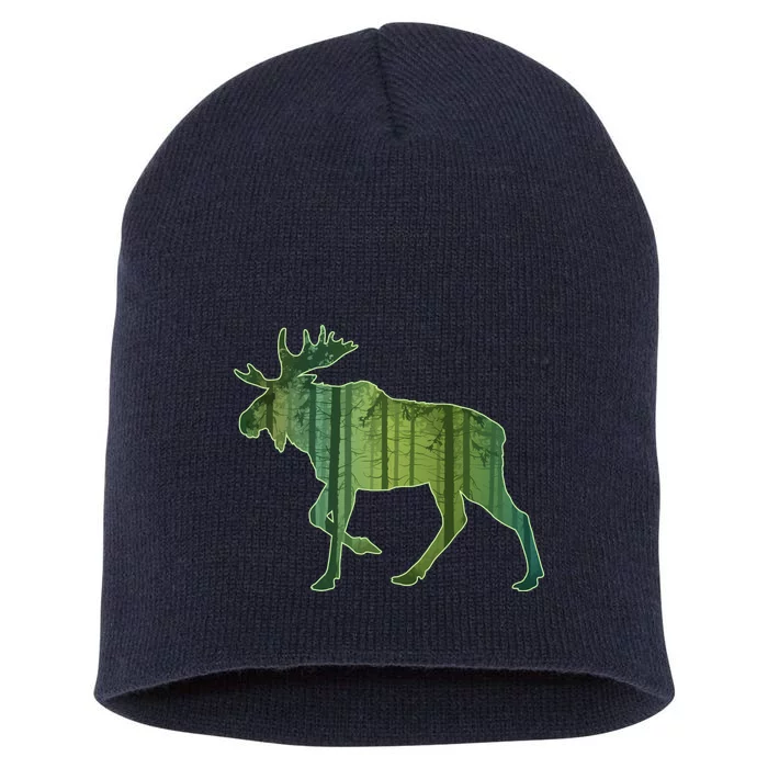 Moose Forest Silhouette Short Acrylic Beanie