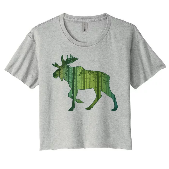 Moose Forest Silhouette Women's Crop Top Tee