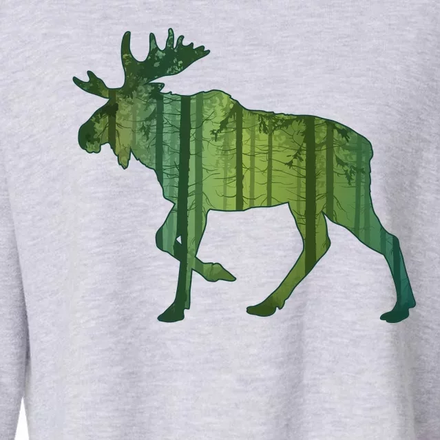 Moose Forest Silhouette Cropped Pullover Crew