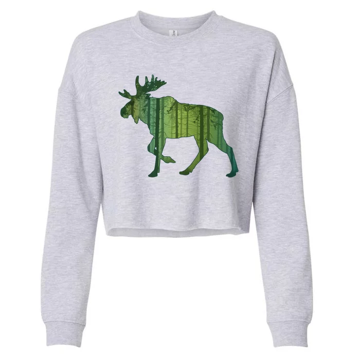 Moose Forest Silhouette Cropped Pullover Crew